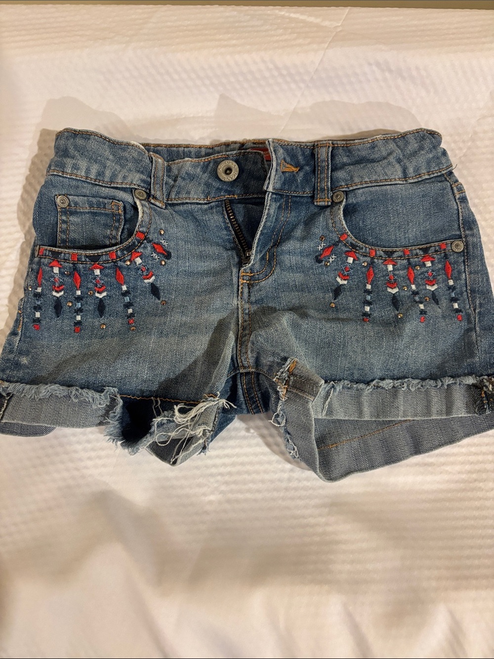 Arizona Jean Company Denim Shorts with Red and Navy Embroidery